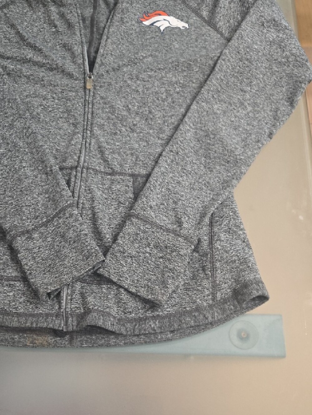 NFL Gray Heather Zip-Up Hoodie with Black Trim - Picture 2 of 14